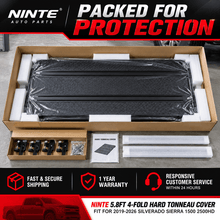 NINTE 5.8FT 4-Fold Hard Truck Bed Tonneau Cover Fit for 2019-2026 Silverado Sierra 1500 2500HD Black Clamp-On Waterproof UV Resistant - NINTE