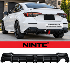 NINTE Rear Bumper Diffuser Fit for Honda Civic Sedan 4-Door 2022-2024 Painted Gloss Black ABS One Piece with Integrated LED Brake Light