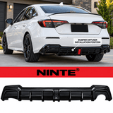 NINTE Rear Bumper Diffuser Fit for Honda Civic Sedan 4-Door 2022-2024 Painted Gloss Black ABS One Piece with Integrated LED Brake Light