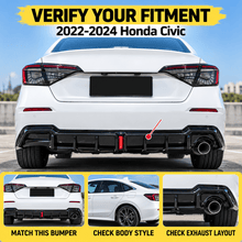 NINTE Rear Bumper Diffuser Fit for Honda Civic Sedan 4-Door 2022-2024 Painted Gloss Black ABS One Piece with Integrated LED Brake Light - NINTE