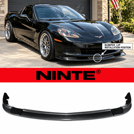 NINTE Front Bumper Lip Splitter Kit Fit for Chevrolet Corvette C6 Base 2005-2013 Painted Carbon Fiber Look 3-Piece ABS Plastic ZR1 Style - NINTE