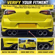 NINTE Rear Bumper Diffuser + Side Splitters Kit Fit for VW Golf R MK7 2013-2016 Painted Black Sport Style Without Logo