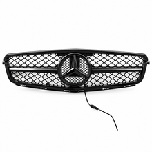 NINTE Front Diamond Mesh Grille Fit for Mercedes-Benz W204 C-Class 2008-2014 C180 C200 C230 C250 C280 C300 C350 Painted Gloss Black ABS with LED Emblem Not for C63