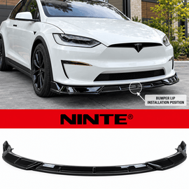 NINTE Front Bumper Lip Splitter Kit Fit for Tesla Model X 2023-2025 Gloss Black ABS 3-Piece Sport Style - NINTE