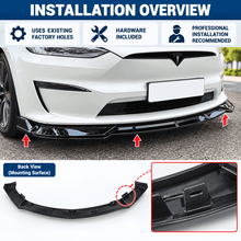 NINTE Front Bumper Lip Splitter Kit Fit for Tesla Model X 2023-2025 Gloss Black ABS 3-Piece Sport Style - NINTE