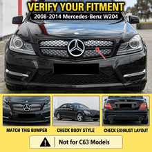NINTE Front Diamond Mesh Grille Fit for Mercedes-Benz W204 C-Class 2008-2014 C180 C200 C230 C250 C280 C300 C350 Painted Gloss Black ABS with LED Emblem Not for C63