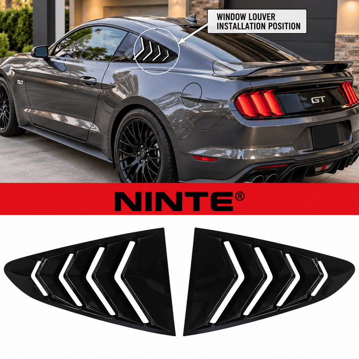 NINTE Rear Side Window Louvers Fit for Ford Mustang GT 2015-2023 Gloss Black ABS Sport Style - NINTE