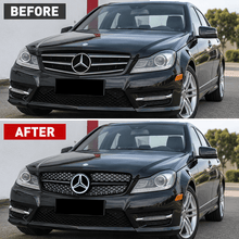 NINTE Front Diamond Mesh Grille Fit for Mercedes-Benz W204 C-Class 2008-2014 C180 C200 C230 C250 C280 C300 C350 Painted Gloss Black ABS with LED Emblem Not for C63