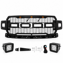 NINTE Front Mesh Bumper Grille Fit for Ford F-150 2018-2020 Matte Black ABS with 2 Side Lights and 3 Amber LED Accent Lights by NINTE - NINTE