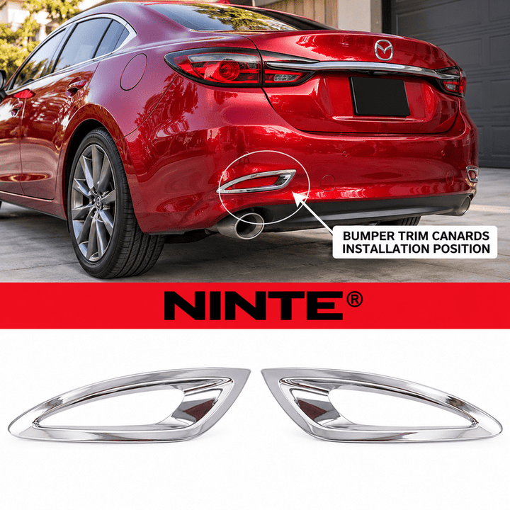 NINTE Rear Bumper Fog Light Cover Trim Kit Fit for Mazda 6 Atenza 2019-2020 High-Gloss ABS Tape-on 2-Piece - NINTE