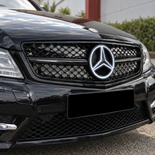 NINTE Front Diamond Mesh Grille Fit for Mercedes-Benz W204 C-Class 2008-2014 C180 C200 C230 C250 C280 C300 C350 Painted Gloss Black ABS with LED Emblem Not for C63