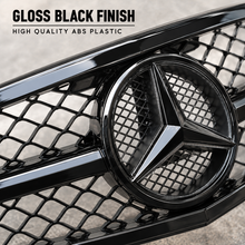 NINTE Front Diamond Mesh Grille Fit for Mercedes-Benz W204 C-Class 2008-2014 C180 C200 C230 C250 C280 C300 C350 Painted Gloss Black ABS with LED Emblem Not for C63