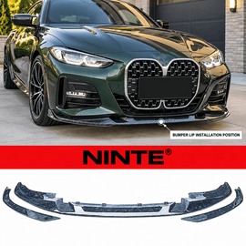 NINTE Front Bumper Lip Splitter Kit Fit for BMW 4 Series G22 Coupe G23 Convertible M Sport 2020-2026 Granite Pattern ABS Full-Length One-Piece Main Lip Without Logo - NINTE