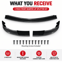 NINTE Front Bumper Lip Splitter Kit Fit for Chevrolet Corvette C6 Base 2005-2013 Painted Carbon Fiber Look 3-Piece ABS Plastic ZR1 Style - NINTE