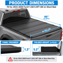 NINTE Rear Upper 4-Fold Hard Tonneau Cover Fit for 2015-2026 Ford F-150 5.5FT 66 in Short Bed Black Aluminum - NINTE