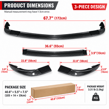 NINTE Front Bumper Lip Splitter Kit Fit for Chevrolet Corvette C6 Base 2005-2013 Painted Carbon Fiber Look 3-Piece ABS Plastic ZR1 Style - NINTE