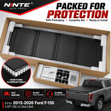NINTE Rear Upper 4-Fold Hard Tonneau Cover Fit for 2015-2026 Ford F-150 5.5FT 66 in Short Bed Black Aluminum - NINTE