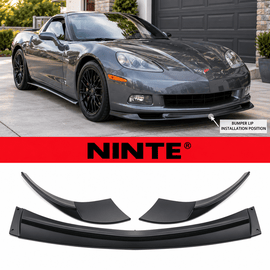 NINTE Front Bumper Lip Splitter Kit Fit for Chevrolet Corvette C6 Base 2006-2013 Matte Black Textured ABS 3-Piece ZR1 Style - NINTE