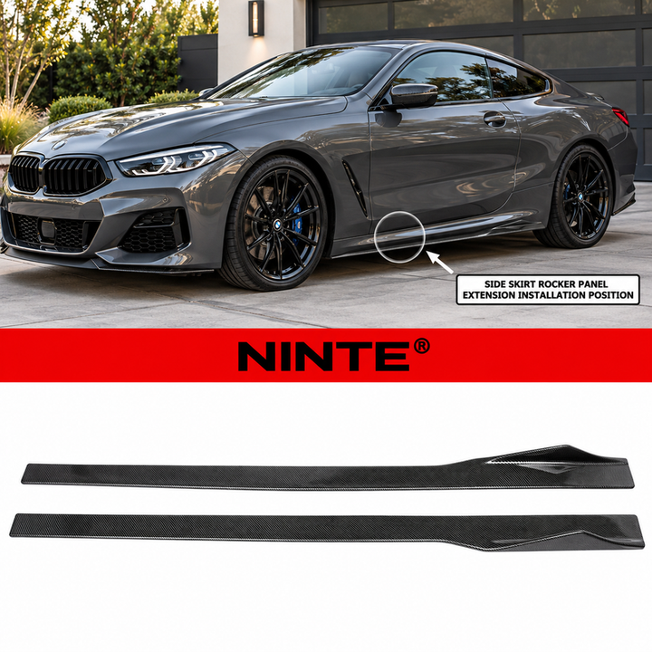 NINTE Side Rocker Skirt Extension Lip Kit Fit for BMW 8 Series G14 Cabrio G15 Coupe 2019-2024 Painted Carbon Fiber Look AC Style