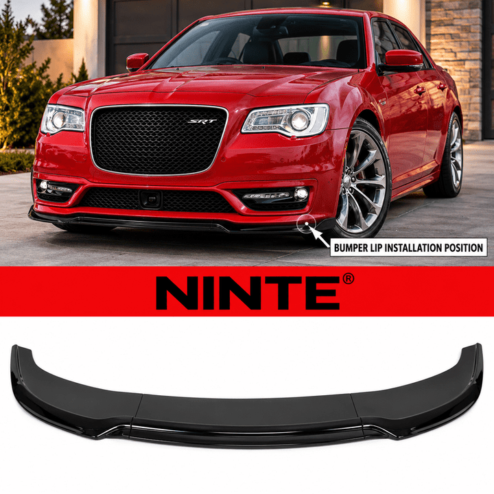 NINTE Front Bumper Lip Splitter Kit Fit for Chrysler 300 SRT 2015-2022 V2 Gloss Black Plastic 3 Piece Sport Style Without Logo - NINTE