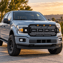 NINTE Front Mesh Bumper Grille Fit for Ford F-150 2018-2020 Matte Black ABS with 2 Side Lights and 3 Amber LED Accent Lights by NINTE - NINTE