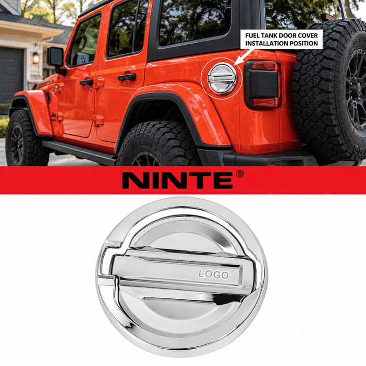 NINTE Fuel Tank Door Cover Fit for Jeep Wrangler JL 2018-2024 Chrome-Plated ABS Tape on Exterior Trim - NINTE