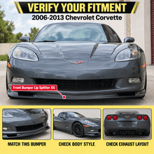 NINTE Front Bumper Lip Splitter Kit Fit for Chevrolet Corvette C6 Base 2006-2013 Matte Black Textured ABS 3-Piece ZR1 Style - NINTE