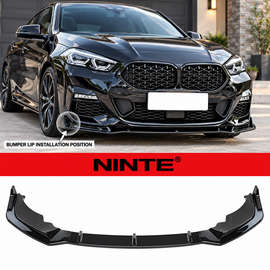 NINTE Front Bumper Lip Splitter Kit Fit for BMW 2-Series F44 220i 228i M235i Gran Coupe M-Sport 2020-2024 Painted Gloss Black ABS 3-Piece Sport Style