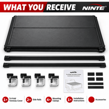 NINTE Tri-Fold Tonneau Cover Fit for 2009-2026 Dodge/Ram 1500 Crew Cab 5.7/5.8 ft Bed, Black Soft Truck Bed Cover with Clamps, No-Drill Installation - NINTE
