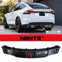 Load image into Gallery viewer, NINTE Rear Bumper Lip Splitter Diffuser with LED Brake Light Fit for Tesla Model X 2022-2025 Carbon Fiber Look One Piece Sport Style Without Logo - NINTE
