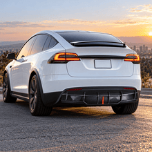NINTE Rear Bumper Lip Splitter Diffuser with LED Brake Light Fit for Tesla Model X 2022-2025 Carbon Fiber Look One Piece Sport Style Without Logo - NINTE