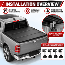 NINTE Tri-Fold Tonneau Cover Fit for 2009-2026 Dodge/Ram 1500 Crew Cab 5.7/5.8 ft Bed, Black Soft Truck Bed Cover with Clamps, No-Drill Installation - NINTE