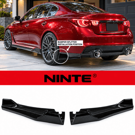 NINTE Rear Bumper Apron Splitter Kit Fit for Infiniti Q50 Sedan 2018-2024 Carbon Fiber Look Painted ABS 2-Piece - NINTE