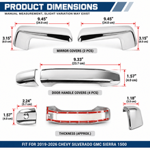 NINTE Side Mirror Cover and Door Handle Cover Kit Fit for 2019-2026 Chevy Silverado GMC Sierra 1500 Chrome ABS Plastic Tape on Overlay - NINTE