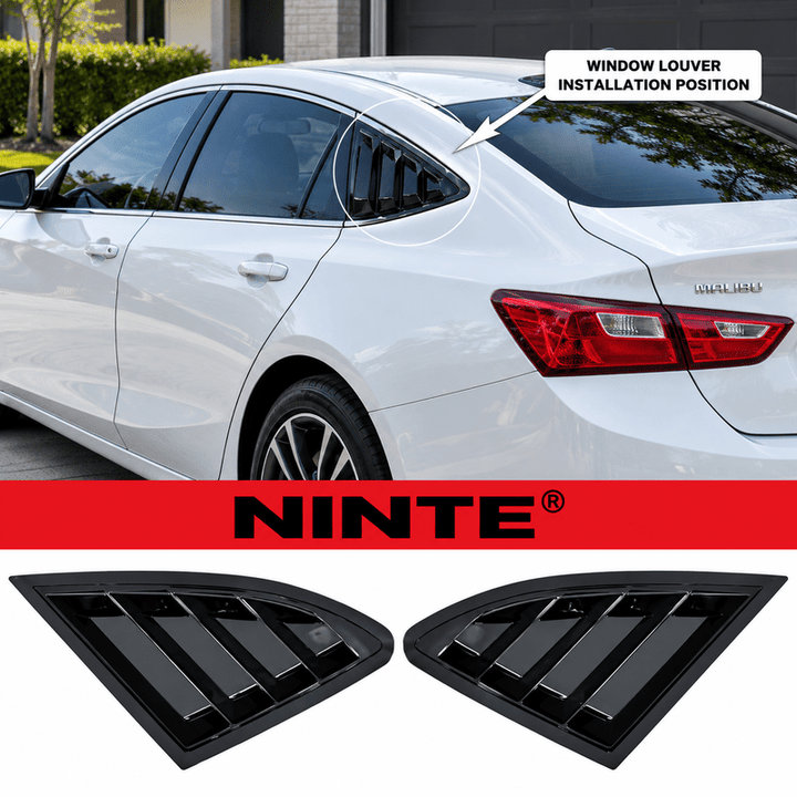NINTE Rear Side Window Louvers Kit Fit for Chevy Malibu LS/LT/RS Sedan 4-Door 2016-2024 ABS Gloss Black 2-Piece - NINTE