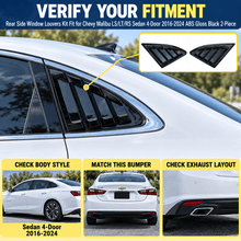 NINTE Rear Side Window Louvers Kit Fit for Chevy Malibu LS/LT/RS Sedan 4-Door 2016-2024 ABS Gloss Black 2-Piece - NINTE