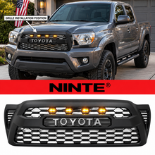 Load image into Gallery viewer, NINTE Front Bumper Upper Mesh Grille Fit for 2005-2011 Toyota Tacoma Painted Matte Black ABS with 4 Amber LED Lights