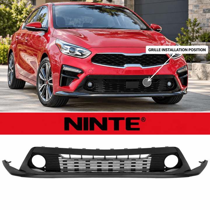 NINTE Front Lower Bumper Grille Fit for Kia Forte 2019-2021 Painted Black PP Direct Replacement with Daytime Running Lamp Holes - NINTE
