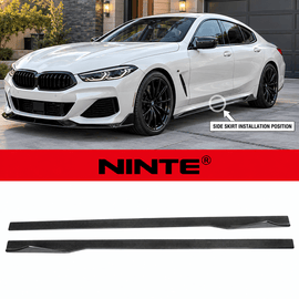 NINTE Side Rocker Panel Lip Kit Fit for 2019-2024 BMW 8 Series G16 Gran Coupe M850i 840i Painted Carbon Fiber Look 2-Piece AC Style - NINTE