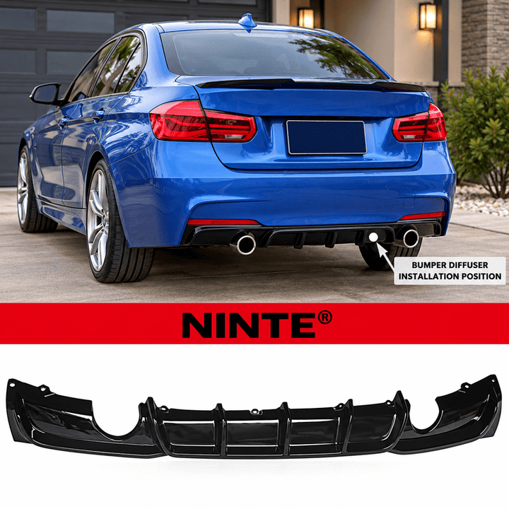 NINTE Rear Bumper Lip Diffuser Fit for BMW 3 Series F30 2012-2018 M Sport Painted Gloss Black Sport Style - NINTE