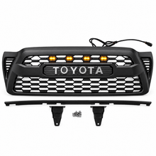 NINTE Front Bumper Upper Mesh Grille Fit for 2005-2011 Toyota Tacoma Painted Matte Black ABS with 4 Amber LED Lights