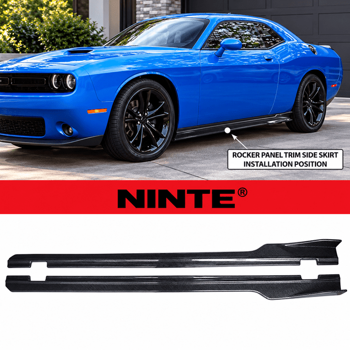 NINTE Side Rocker Panel Skirt Trim Kit Fit for Dodge Challenger SXT 2015-2023 Painted Carbon Fiber Look ABS Plastic Sport Style Without Logo - NINTE