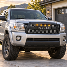 NINTE Front Bumper Upper Mesh Grille Fit for 2005-2011 Toyota Tacoma Painted Matte Black ABS with 4 Amber LED Lights