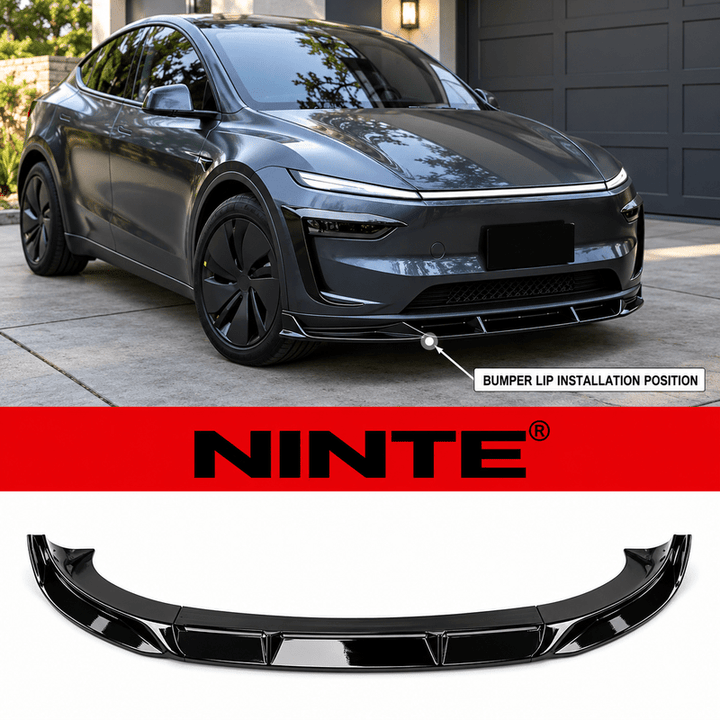 NINTE Front Bumper Lip Splitter Fit for Tesla Model Y Juniper 2025-2026 Gloss Black ABS One Piece Sport Style - NINTE
