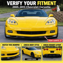NINTE Front Bumper Lip Splitter Kit Fit for Chevrolet Corvette C6 Base 2005-2013 Painted Gloss Black ABS 3-Piece Sport Style Without Logo - NINTE