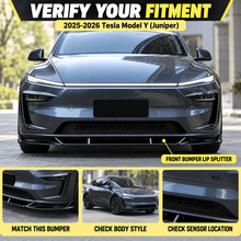 NINTE Front Bumper Lip Splitter Fit for Tesla Model Y Juniper 2025-2026 Gloss Black ABS One Piece Sport Style - NINTE