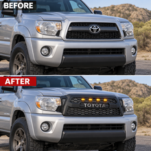 NINTE Front Bumper Upper Mesh Grille Fit for 2005-2011 Toyota Tacoma Painted Matte Black ABS with 4 Amber LED Lights