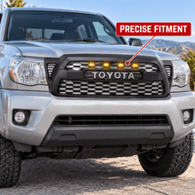 NINTE Front Bumper Upper Mesh Grille Fit for 2005-2011 Toyota Tacoma Painted Matte Black ABS with 4 Amber LED Lights