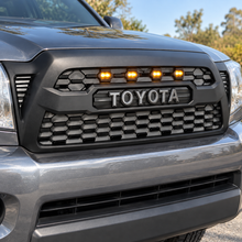 NINTE Front Bumper Upper Mesh Grille Fit for 2005-2011 Toyota Tacoma Painted Matte Black ABS with 4 Amber LED Lights