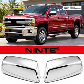 NINTE Outside Mirror Cover Caps Fit for 2014-2018 GMC Sierra Chevrolet Silverado 1500 2500HD 3500HD Gloss Silver Triple Chrome-Coated ABS Tape on Overlay